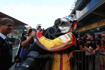 World © Octane Photographic Ltd. GP3 - Race 2. Guiliano Alsei with father Jean – Trident. Belgian Grand Pix - Spa Francorchamps, Belgium. Sunday 27th August 2017. Digital Ref: 1930LB2D7077