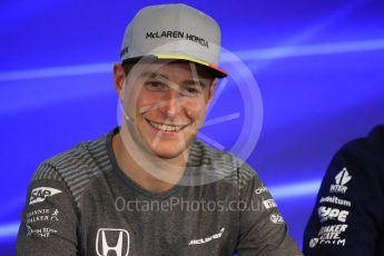 World © Octane Photographic Ltd. Formula 1 - Belgian Grand Prix – Thursday Driver Press Conference – Part 1. Stoffel Vandoorne - McLaren Honda. Circuit de Francorchamps, Belgium. Thursday 24th August 2017. Digital Ref: 1919LB1D4223