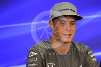 World © Octane Photographic Ltd. Formula 1 - Belgian Grand Prix – Thursday Driver Press Conference – Part 1. Stoffel Vandoorne - McLaren Honda. Circuit de Francorchamps, Belgium. Thursday 24th August 2017. Digital Ref: 1919LB1D4286