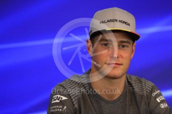 World © Octane Photographic Ltd. Formula 1 - Belgian Grand Prix – Thursday Driver Press Conference – Part 1. Stoffel Vandoorne - McLaren Honda. Circuit de Francorchamps, Belgium. Thursday 24th August 2017. Digital Ref: 1919LB1D4346