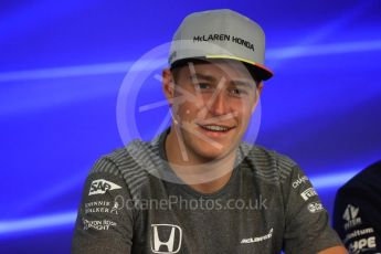 World © Octane Photographic Ltd. Formula 1 - Belgian Grand Prix – Thursday Driver Press Conference – Part 1. Stoffel Vandoorne - McLaren Honda. Circuit de Francorchamps, Belgium. Thursday 24th August 2017. Digital Ref: 1919LB1D4369