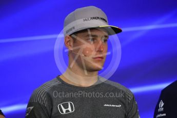 World © Octane Photographic Ltd. Formula 1 - Belgian Grand Prix – Thursday Driver Press Conference – Part 1. Stoffel Vandoorne - McLaren Honda. Circuit de Francorchamps, Belgium. Thursday 24th August 2017. Digital Ref: 1919LB1D4420