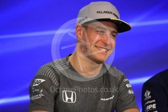 World © Octane Photographic Ltd. Formula 1 - Belgian Grand Prix – Thursday Driver Press Conference – Part 1. Stoffel Vandoorne - McLaren Honda. Circuit de Francorchamps, Belgium. Thursday 24th August 2017. Digital Ref: 1919LB1D4458