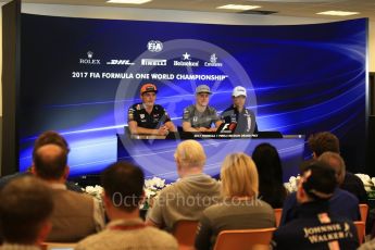 World © Octane Photographic Ltd. Formula 1 - Belgian Grand Prix – Thursday Driver Press Conference – Part 1. Esteban Ocon - Sahara Force India, Stoffel Vandoorne - McLaren Honda and Max Verstappen - Red Bull Racing. Circuit de Francorchamps, Belgium. Thursday 24th August 2017. Digital Ref: 1919LB2D5579