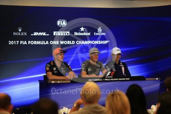 World © Octane Photographic Ltd. Formula 1 - Belgian Grand Prix – Thursday Driver Press Conference – Part 1. Esteban Ocon - Sahara Force India, Stoffel Vandoorne - McLaren Honda and Max Verstappen - Red Bull Racing. Circuit de Francorchamps, Belgium. Thursday 24th August 2017. Digital Ref: 1919LB2D5586