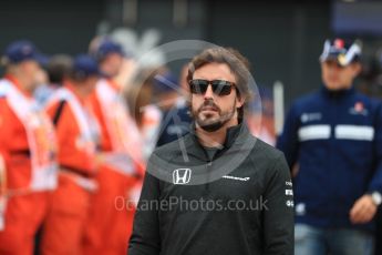 World © Octane Photographic Ltd. Formula 1 - British Grand Prix - Sunday - Drivers Parade. Fernando Alonso - McLaren Honda MCL32. Silverstone, UK. Sunday 16th July 2017. Digital Ref: 1891LB1D3430