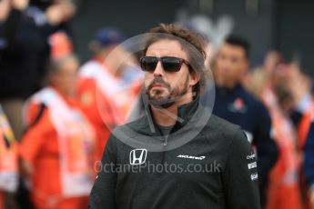 World © Octane Photographic Ltd. Formula 1 - British Grand Prix - Sunday - Drivers Parade. Fernando Alonso - McLaren Honda MCL32. Silverstone, UK. Sunday 16th July 2017. Digital Ref: 1891LB1D3436