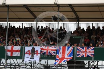 World © Octane Photographic Ltd. Formula 1 - British Grand Prix - Sunday - Grid. Lewis Hamilton fans flags. Silverstone, UK. Sunday 16th July 2017. Digital Ref: 1891LB1D3610