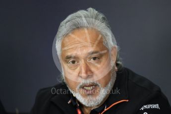 World © Octane Photographic Ltd. Formula 1 - British Grand Prix FIA Press conference. Vijay Mallya - Managing Director of Sahara Force India. Silverstone, UK. Friday 14th July 2017. Digital Ref:1883LB1D0121