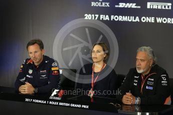 World © Octane Photographic Ltd. Formula 1 - British Grand Prix FIA Press Conference. Christian Horner - Team Principal of Red Bull Racing, Claire Williams - Deputy Team Principal of Williams Martini Racing and Vijay Mallya - Managing Director of Sahara Force India. Silverstone, UK. Friday 14th July 2017. Digital Ref:1883LB2D8092