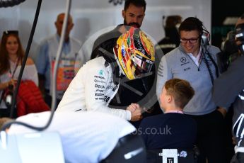 World © Octane Photographic Ltd. Formula 1 - British Grand Prix - Friday - Practice 2. Lewis Hamilton and Billy Monger #BillyWhizz. Silverstone, UK. Friday 14th July 2017. Digital Ref: 1884SEANNIK0079