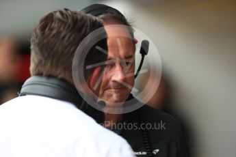 World © Octane Photographic Ltd. Formula 1 - British Grand Prix - Saturday - Practice 3. Zak Brown - Executive Director of McLaren Technology Group and Jonathan Neale. Silverstone, UK. Saturday 15th July 2017. Digital Ref: 1885LB1D0706