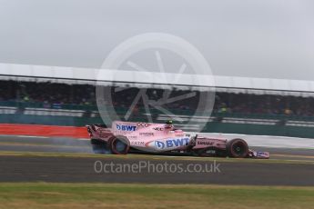 World © Octane Photographic Ltd. Formula 1 - British Grand Prix - Saturday - Qualifying. Esteban Ocon - Sahara Force India VJM10 rear brakes on fire. Silverstone, UK. Saturday 15th July 2017. Digital Ref: 1886LB2D9243