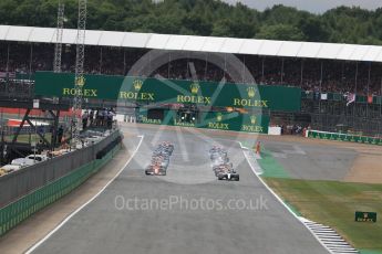 World © Octane Photographic Ltd. Formula 1 - British Grand Prix - Sunday - Race. Lewis Hamilton - Mercedes AMG Petronas F1 W08 EQ Energy+ leads the start. Silverstone, UK. Sunday 16th July 2017. Digital Ref: 1892LB1D3760