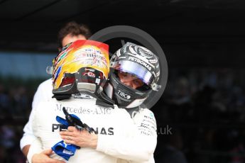 World © Octane Photographic Ltd. Formula 1 - British Grand Prix - Sunday - Race Podium. Lewis Hamilton and Valtteri Bottas Mercedes AMG Petronas F1 W08 EQ Energy+. Silverstone, UK. Sunday 16th July 2017. Digital Ref: 1893LB1D4492