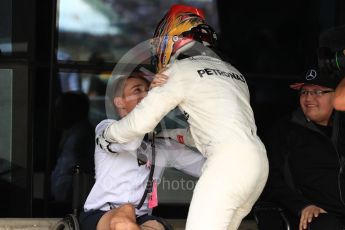 World © Octane Photographic Ltd. Formula 1 - British Grand Prix - Sunday - Race Podium. Lewis Hamilton - Mercedes AMG Petronas F1 W08 EQ Energy+ and Billy Monger #BillyWhizz. Silverstone, UK. Sunday 16th July 2017. Digital Ref: 1893LB1D4560