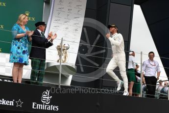 World © Octane Photographic Ltd. Formula 1 - British Grand Prix - Sunday - Race Podium. Lewis Hamilton - Mercedes AMG Petronas F1 W08 EQ Energy+. Silverstone, UK. Sunday 16th July 2017. Digital Ref: 1893LB1D4656