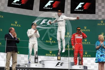 World © Octane Photographic Ltd. Formula 1 - British Grand Prix - Sunday - Race Podium. Lewis Hamilton and Valtteri Bottas - Mercedes AMG Petronas F1 W08 EQ Energy+ and Kimi Raikkonen - Scuderia Ferrari SF70H. Silverstone, UK. Sunday 16th July 2017. Digital Ref: 1893LB1D4676