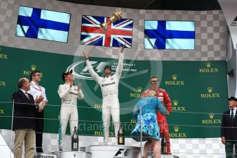 World © Octane Photographic Ltd. Formula 1 - British Grand Prix - Sunday - Race Podium. Lewis Hamilton and Valtteri Bottas - Mercedes AMG Petronas F1 W08 EQ Energy+ and Kimi Raikkonen - Scuderia Ferrari SF70H. Silverstone, UK. Sunday 16th July 2017. Digital Ref: 1893LB1D4841