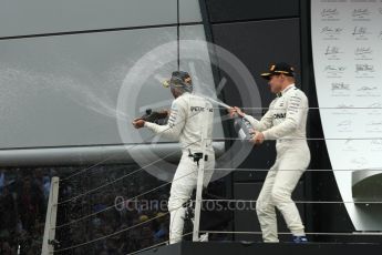 World © Octane Photographic Ltd. Formula 1 - British Grand Prix - Sunday - Race Podium. Lewis Hamilton and Valtteri Bottas Mercedes AMG Petronas F1 W08 EQ Energy+. Silverstone, UK. Sunday 16th July 2017. Digital Ref: 1893LB1D5010