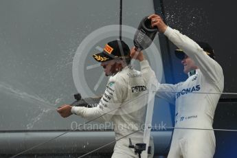 World © Octane Photographic Ltd. Formula 1 - British Grand Prix - Sunday - Race Podium. Lewis Hamilton and Valtteri Bottas Mercedes AMG Petronas F1 W08 EQ Energy+. Silverstone, UK. Sunday 16th July 2017. Digital Ref: 1893LB1D5017