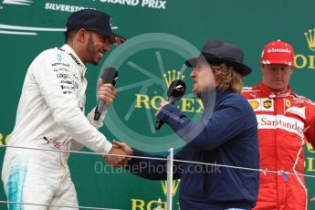 World © Octane Photographic Ltd. Formula 1 - British Grand Prix - Sunday - Race Podium. Lewis Hamilton - Mercedes AMG Petronas F1 W08 EQ Energy+ and Owen Wilson. Silverstone, UK. Sunday 16th July 2017. Digital Ref: 1893LB1D5187