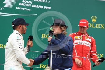 World © Octane Photographic Ltd. Formula 1 - British Grand Prix - Sunday - Race Podium. Lewis Hamilton - Mercedes AMG Petronas F1 W08 EQ Energy+ and Owen Wilson. Silverstone, UK. Sunday 16th July 2017. Digital Ref: 1893LB1D5191