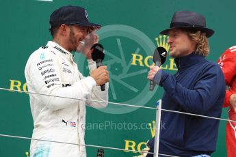 World © Octane Photographic Ltd. Formula 1 - British Grand Prix - Sunday - Race Podium. Lewis Hamilton - Mercedes AMG Petronas F1 W08 EQ Energy+ and Owen Wilson. Silverstone, UK. Sunday 16th July 2017. Digital Ref: 1893LB1D5200