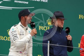 World © Octane Photographic Ltd. Formula 1 - British Grand Prix - Sunday - Race Podium. Lewis Hamilton - Mercedes AMG Petronas F1 W08 EQ Energy+ and Owen Wilson. Silverstone, UK. Sunday 16th July 2017. Digital Ref: 1893LB1D5203