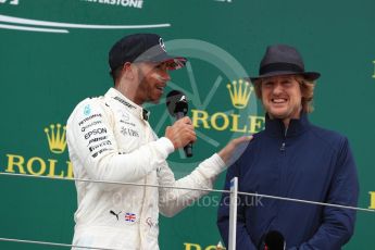 World © Octane Photographic Ltd. Formula 1 - British Grand Prix - Sunday - Race Podium. Lewis Hamilton - Mercedes AMG Petronas F1 W08 EQ Energy+ and Owen Wilson. Silverstone, UK. Sunday 16th July 2017. Digital Ref: 1893LB1D5226