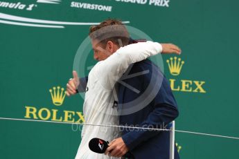 World © Octane Photographic Ltd. Formula 1 - British Grand Prix - Sunday - Race Podium. Lewis Hamilton - Mercedes AMG Petronas F1 W08 EQ Energy+ and Jenson Button. Silverstone, UK. Sunday 16th July 2017. Digital Ref: 1893LB1D5243