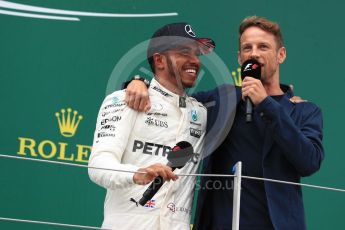 World © Octane Photographic Ltd. Formula 1 - British Grand Prix - Sunday - Race Podium. Lewis Hamilton - Mercedes AMG Petronas F1 W08 EQ Energy+ and Jenson Button. Silverstone, UK. Sunday 16th July 2017. Digital Ref: 1893LB1D5337