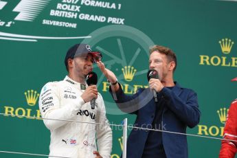 World © Octane Photographic Ltd. Formula 1 - British Grand Prix - Sunday - Race Podium. Lewis Hamilton - Mercedes AMG Petronas F1 W08 EQ Energy+ and Jenson Button. Silverstone, UK. Sunday 16th July 2017. Digital Ref: 1893LB1D5347