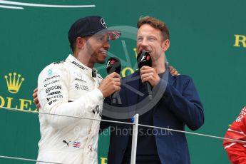 World © Octane Photographic Ltd. Formula 1 - British Grand Prix - Sunday - Race Podium. Lewis Hamilton - Mercedes AMG Petronas F1 W08 EQ Energy+ and Jenson Button. Silverstone, UK. Sunday 16th July 2017. Digital Ref: 1893LB1D5358