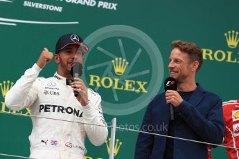 World © Octane Photographic Ltd. Formula 1 - British Grand Prix - Sunday - Race Podium. Lewis Hamilton - Mercedes AMG Petronas F1 W08 EQ Energy+ and Jenson Button. Silverstone, UK. Sunday 16th July 2017. Digital Ref: 1893LB1D5375