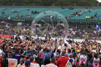 World © Octane Photographic Ltd. Formula 1 - British Grand Prix - Sunday - Race Podium. Lewis Hamilton - Mercedes AMG Petronas F1 W08 EQ Energy+ crowd surfs. Silverstone, UK. Sunday 16th July 2017. Digital Ref: 1893LB1D5474