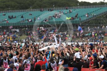 World © Octane Photographic Ltd. Formula 1 - British Grand Prix - Sunday - Race Podium. Lewis Hamilton - Mercedes AMG Petronas F1 W08 EQ Energy+ crowd surfs. Silverstone, UK. Sunday 16th July 2017. Digital Ref: 1893LB1D5514
