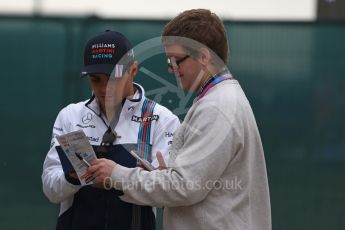 World © Octane Photographic Ltd. Formula 1 - British Grand Prix - Friday - Paddock. Felipe Massa - Williams Martini Racing FW40. Silverstone, UK. Saturday 15th July 2017. Digital Ref: 1881LB2D8176