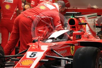 World © Octane Photographic Ltd. Formula 1 - British Grand Prix - Thursday - Pit Lane. Sebastian Vettel - Scuderia Ferrari SF70H to test the Shield cockpit protection device in FP1. Silverstone, UK. Thursday 13th July 2017. Digital Ref: 1880LB1D7671