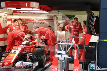 World © Octane Photographic Ltd. Formula 1 - British Grand Prix - Thursday - Pit Lane. Sebastian Vettel - Scuderia Ferrari SF70H to test the Shield cockpit protection device in FP1. Silverstone, UK. Thursday 13th July 2017. Digital Ref: 1880LB1D7684