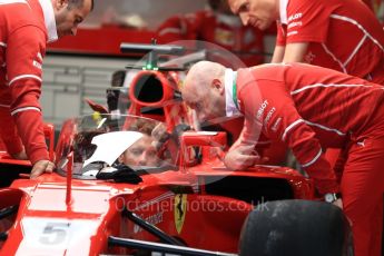 World © Octane Photographic Ltd. Formula 1 - British Grand Prix - Thursday - Pit Lane. Sebastian Vettel - Scuderia Ferrari SF70H to test the Shield cockpit protection device in FP1. Silverstone, UK. Thursday 13th July 2017. Digital Ref: 1880LB1D7785