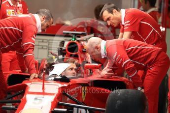 World © Octane Photographic Ltd. Formula 1 - British Grand Prix - Thursday - Pit Lane. Sebastian Vettel - Scuderia Ferrari SF70H to test the Shield cockpit protection device in FP1. Silverstone, UK. Thursday 13th July 2017. Digital Ref: 1880LB1D7788