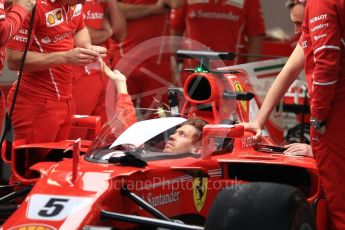 World © Octane Photographic Ltd. Formula 1 - British Grand Prix - Thursday - Pit Lane. Sebastian Vettel - Scuderia Ferrari SF70H to test the Shield cockpit protection device in FP1. Silverstone, UK. Thursday 13th July 2017. Digital Ref: 1880LB1D7816