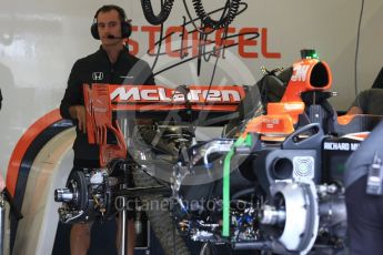 World © Octane Photographic Ltd. Formula 1 - British Grand Prix - Thursday - Pit Lane. McLaren Honda MCL32. Silverstone, UK. Thursday 13th July 2017. Digital Ref: 1880LB2D7003