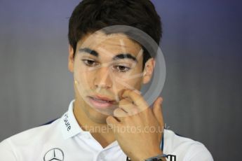 World © Octane Photographic Ltd. Formula 1 - British Grand Prix - Thursday - FIA Driver Press Conference. Lance Stroll - Williams Martini Racing. Silverstone, UK. Thursday 13th July 2017. Digital Ref: 1877LB1D7028