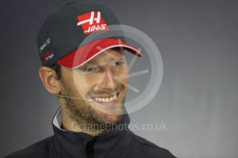 World © Octane Photographic Ltd. Formula 1 - British Grand Prix - Thursday - FIA Driver Press Conference. Romain Grosjean - Haas F1 Team. Silverstone, UK. Thursday 13th July 2017. Digital Ref: 1877LB1D7117