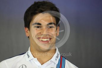 World © Octane Photographic Ltd. Formula 1 - British Grand Prix - Thursday - FIA Driver Press Conference. Lance Stroll - Williams Martini Racing. Silverstone, UK. Thursday 13th July 2017. Digital Ref: 1877LB1D7227