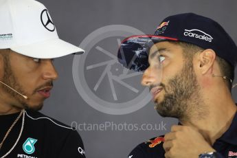 World © Octane Photographic Ltd. Formula 1 - British Grand Prix - Thursday - FIA Driver Press Conference. Daniel Ricciardo - Red Bull Racing and Lewis Hamilton - Mercedes AMG Petronas F1 Team. Silverstone, UK. Thursday 13th July 2017. Digital Ref: 1877LB1D7437