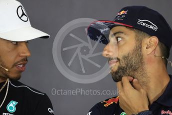 World © Octane Photographic Ltd. Formula 1 - British Grand Prix - Thursday - FIA Driver Press Conference. Daniel Ricciardo - Red Bull Racing and Lewis Hamilton - Mercedes AMG Petronas F1 Team. Silverstone, UK. Thursday 13th July 2017. Digital Ref: 1877LB1D7444