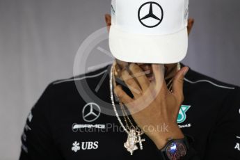 World © Octane Photographic Ltd. Formula 1 - British Grand Prix - Thursday - FIA Driver Press Conference. Lewis Hamilton - Mercedes AMG Petronas F1 Team. Silverstone, UK. Thursday 13th July 2017. Digital Ref: 1877LB1D7627